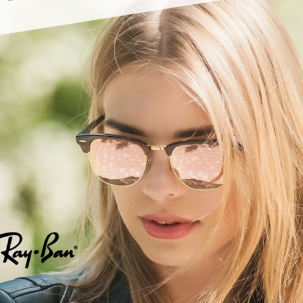 Ray Ban RB3016 Clubmaster Sunglasses Pink Gold - Picture 7 of 7